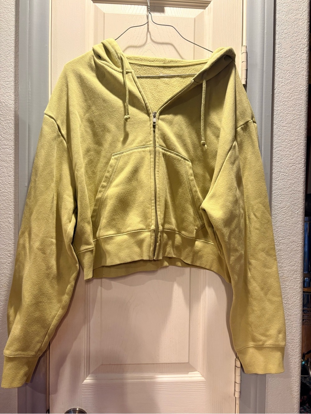 No Boundaries Cropped Zip Hoodie in Light Olive